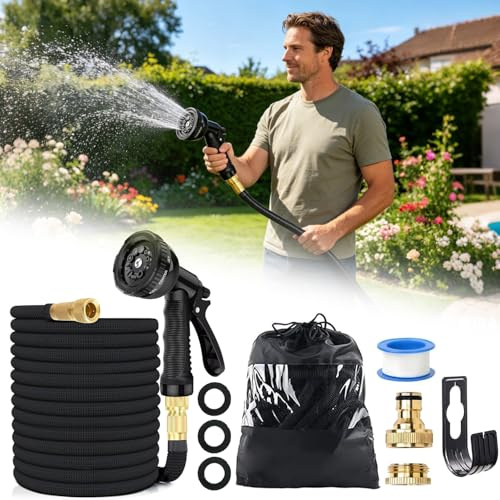 Manguera Jardin Extensible, Manguera Extensible 15 Metros con Pistola Riego de 8 Funciones, Manguera Flexible Jardín, Mangeras jardineria flexible, Para Jardineria, Césped, Limpieza de Coches