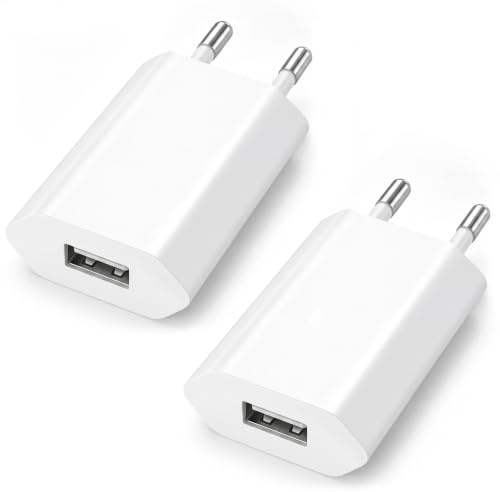 USB-A Ladegerät, 2-Pack Adapter 5V/1A USB-A Netzteil 5W Stecker | Handy Netzstecker, Ladestecker Steckdose, Stromstecker Charger für Kopfhörer Kindle Smart Watch, iPhone, iPad, Samsung