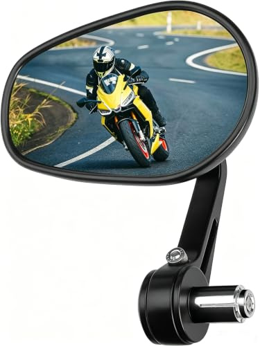 KEMIMOTO Lenkerendenspiegel Motorrad E-geprüft, 1 Stücke-Links Universal Motorradspiegel für Lenker,360°drehbarer Lenkerspiegel Motorrad, 7/8 22mm Seitenspiegel Kompatibel mit Roller, ATV