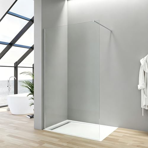 AQUABATOS Walk-In Duschwand Glas 117,5-119 x 195 cm ESG-Sicherheitsglas 8 mm, Chrom Stabilisator, Barrierefrei, Easy-Clean Beschichtung