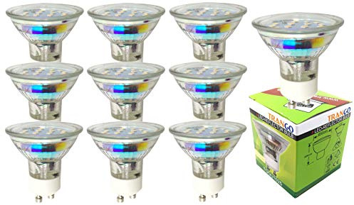 Trango 10er Pack 3-Stufen dimmbar GU105SD LED GU10 Leuchtmittel 3000K warmweiß mit GU10 Fassung Einbauleuchten, Deckenstrahler, Einbaustrahler, Deckenlampen zum Austausch Halogen Lampe