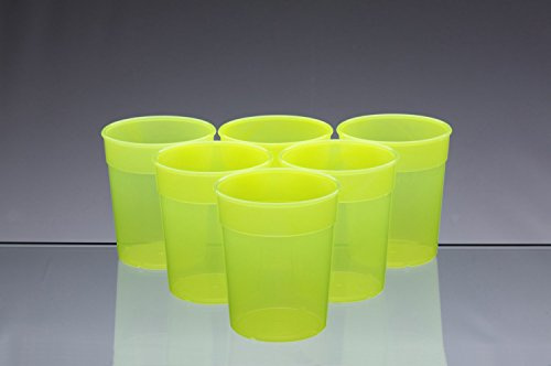 AIOS Dishwasher Safe Stackable Neon Yellow Plastic Cups/Beakers/Tumblers 250ml (Set of 6)