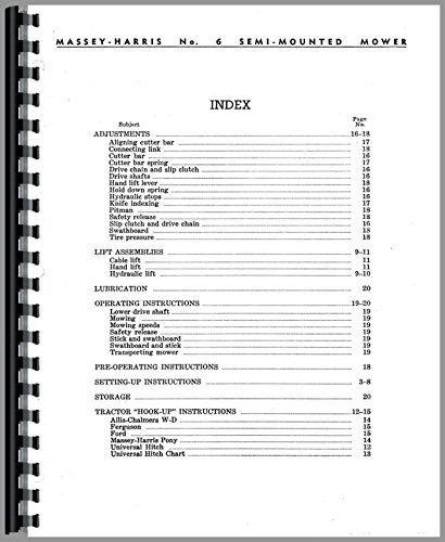 Massey Harris 6 Sickle Bar Mower Operators Manual