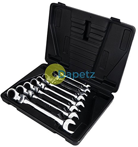 Dapetz ® Ratchet Spanner Set 8pcs Imperial Flexible Combination Wrench with Gear Ring Open-end Box-end Flex Flexi Head DIY Hand Tools Kit in Roll Bag Tool Kit Head