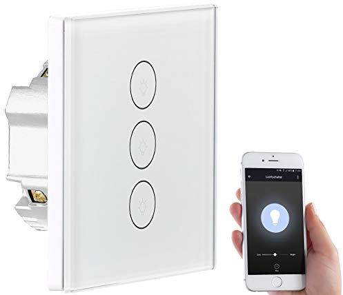 Luminea Home Control Touch Wechselschalter: Touch-Dreifach-Lichtschalter, komp. zu Amazon Alexa & Google Assistant (Touch Schalter, Lichttaster, Funklichtschalter)
