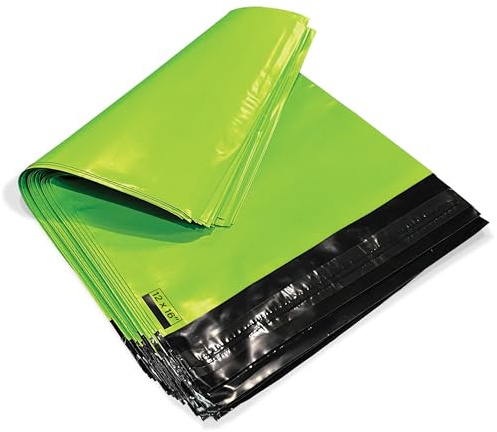 JeeJaan® 50 Neon Green Postage Bags 12x16 in Mailing Bags 305 x 405 mm Poly Mailers Parcel Bags Envelope Courier Shipping Mailers Waterproof and Tear-Proof Postal Mailer Courier Bags