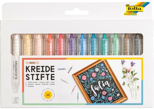 folia Kreidestifte-Set, farbig sortiert, 12er Etui, Sie erhalten 1 Packung, Packungsinhalt: 12 er Etui