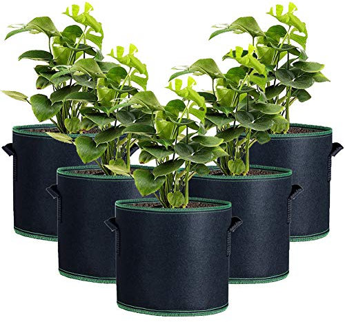 Zhongtou 5 Stück Kartoffel Pflanzsack aus Vliesstoff 10 Gallonen 40L Atmungsaktiv Kartoffelsack Pflanzsäcke mit Griffen Nachhaltig Pflanztasche für Tomaten Erdbeeren Zucchini Gemüse Schwarz