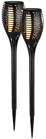2 torches de jardin solaires 58 cm avec LED à effet flamme [Lunartec]