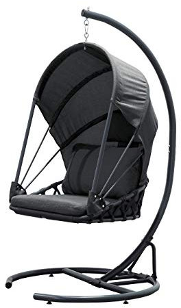 Jet-Line | Hängesessel Saturna | Garten | Garten, Terrasse, Balkon oder Innenräume | anthrazit | Sessel inkl. Gestell und Kissen | Hängestuhl | Schaukel freistehend | 100 x 120 x 195 cm