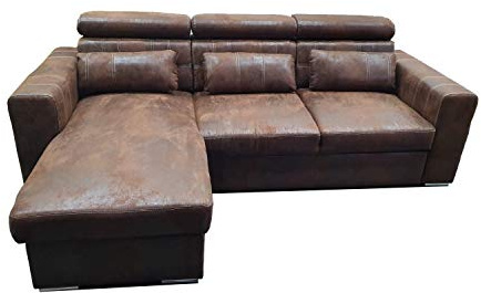 Reboz Couch Schlafsofa Maggio Links Vintage Stoff Wildleder Schwarz Anthrazit Braun Ecksofa (Vintage Braun)