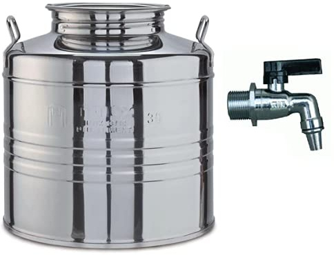 BELVIVERE CONTENITORE FUSTO BIDONE PER OLIO 50LT ACCIAIO INOX 18/10 CON RUBINETTO