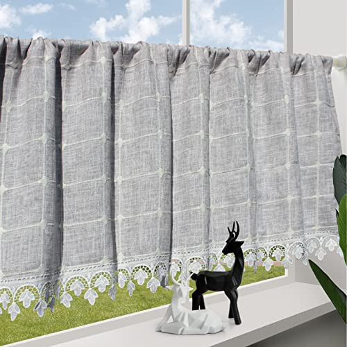 ArtisticHome Karierte Leinen Scheibengardinen,Landhaus Gardinen Kariert Gardinen Bistrogardine Küchenvorhänge Kurzvorhang Kurz Kleine Fenster Landhausstil Vintage,1Stück 140x80 cm