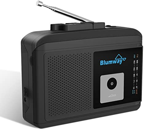 BlumWay Bluetooth Tragbarer Retro Kassettenspieler, Konverter Digitaler Audio Musikkassetten, Kassettenrekorder AM/FM Radio Stereo mit Lautsprecher und Kopfhöreranschluss