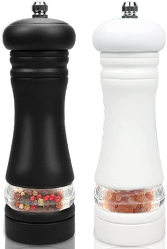 Wooden Salt and Pepper Grinder Set, IAGORYUE Pepper Grinder with Strong Adjustable Ceramic ＋ Acrylic Visible Window, Adjustable Hand Shaker Spice Grinders for Professional and Home Kitchen Use