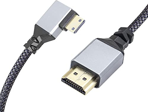 RIIEYOCA 4K Mini-HDTV auf HDTV Adapterkabel, 90 Grad rechtwinklig Mini Stecker auf HDTVS Stecker Aluminium kurzes geflochtenes Nylonkabel, 4K UHD Unterstützung, für Laptop, TV, Camcorder, 50cm