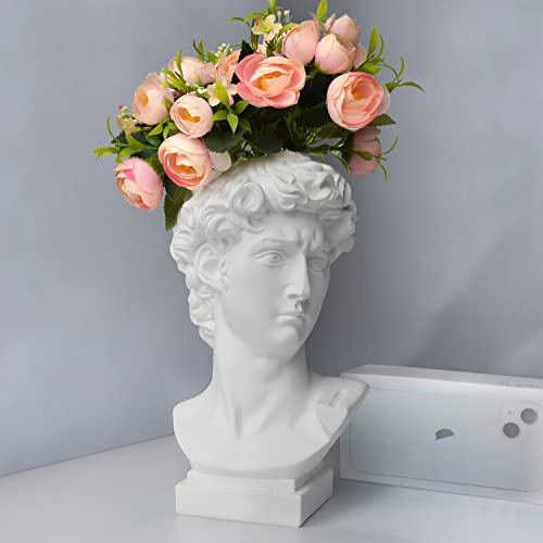 Greek Statue, Hosrnovo 10Inch Large David Head Vase Planter for Garden and Home Roman Style Vintage White Flowers Bowl Creative Housewarming Gift