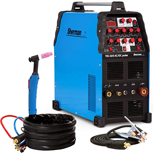 Sherman TIG 320 AC/DC Pulse - Profi Aluminium Schweißgerät - 320A / 400V - WIG Schweißgerät AC DC Puls - Hochleistung: 100% Einschaltdauer bei 200A - Set:Solo