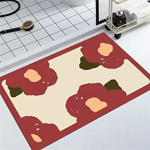 Badezimmerteppich Super Absorbierende Rutschfester Badematte, Badematten Badteppich 70x120cm Badvorleger Extra DüNn Schnelltrocknende Waschbare Badematte Home Rug, Badmatte Bodenmatte Floor Mat Rot