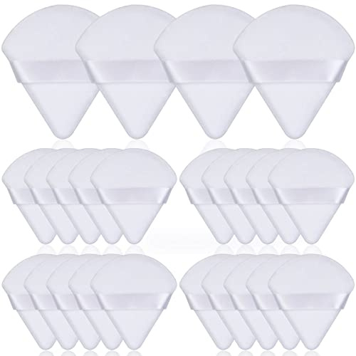 Thrilez 20pcs Triangle Powder Puff, Loose Powder Puffs Makeup Puff for Face Powder, Setting Powder Puff for Make Up, Face Puff Pads for Press Powder, Sponge Powder Applicator for Face and Eye (White)