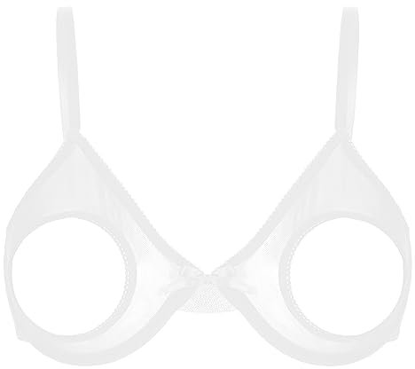 CHICTRY Womens Mesh Sheer Lace 1/4 Cups Bralette Push Up Underwire Shelf Bra Tops Everyday Bras 4# White A XL