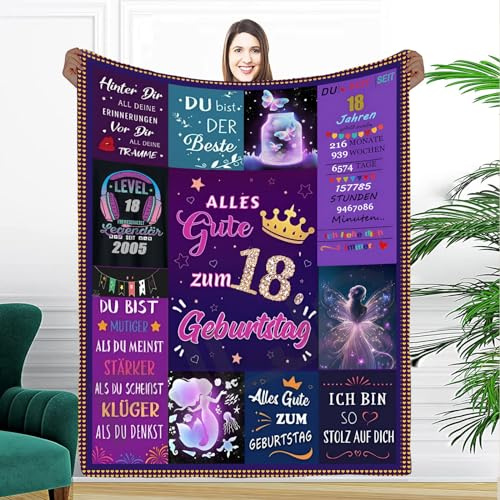 PJLJC 18. Geburtstag Geschenk für Mädchen - Personalisierte Flanell Kuscheldecke 150x200 cm - Premium Geschenkidee für Tochter, Schwester & Freundin