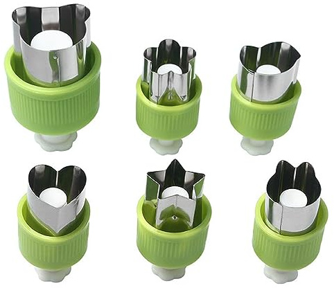 Altsuceser Set di 6 formine per verdure, in acciaio inox, mini formine per biscotti, frutta e pasticceria, per biscotti, pasta, pranzo dei bambini, colore verde