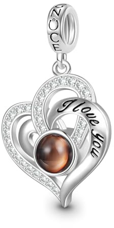 GNOCE Charm Anhänger Projektion Personalisierter Foto Anhänger Herz Bead für Charm Armband Schmuck Geschenk für Damen Herren (love)