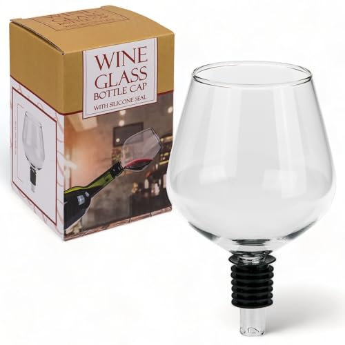MIJOMA Elegante bicchiere da vino a scatto sul collo della bottiglia, tappo in vetro con guarnizione in silicone, accessorio pratico ed elegante per ogni amante del vino, ca. 13 x 9 cm (bicchiere da