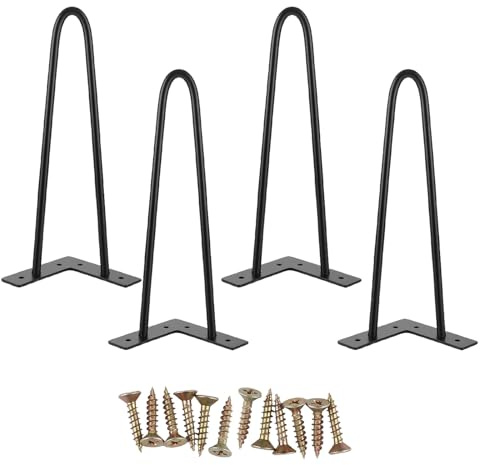 VIDETOL 4 Stück Tischbeine Metall, 30cm Hairpin Legs, Haarnadel Tischbeine, Schrankfüsse Metall, Couchtisch Füße mit Schrauben, Möbelfüße Schwarz für Schrank, Couchtisch und Sofa