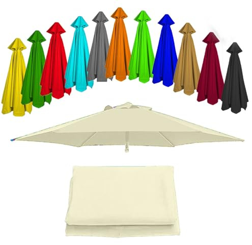 Lona de recambio para sombrilla tela de repuesto para sombrilla de 3.0 Metros y 6 Brazos, Cubierta de Repuesto para sombrilla de patio, Toldo de repuesto - Lona de poliéster - Protección UV(Color:Crea