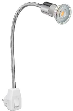 ledscom.de Steckdosenlampe LESCH Leselampe Schwanenhals, chrom/weiß, inkl. GU10 LED (warmweiß, 7,6W, 1103lm, 33°)