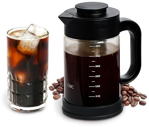 COOK WITH COLOR Cold Brew & Tea Maker - Hochwertiges Borosilikatglas, PP-Griff und Abdeckung, 304 Edelstahlfilter, TPR-Basis - Schwarz