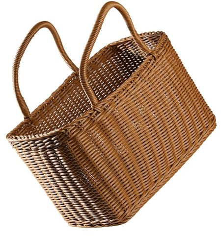 SDA287MZ Cesta de Frutas Cesta de Frutas, Cesta de Mimbre for Picnic, Cesta de Frutas de Mimbre Estilo Vintage con Mango Tejido Plegable for Picnic, Camping, al Aire Libre Fruteros de Cocina
