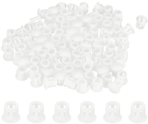 sourcing map 100pcs Nylon Plastic Hole Plugs, 1/5(6mm) Round Drill Screw Hole Plugs Covers Knockout Locking Plastic Plugs Insert End Caps for Kitchen Cabinet Furniture, White