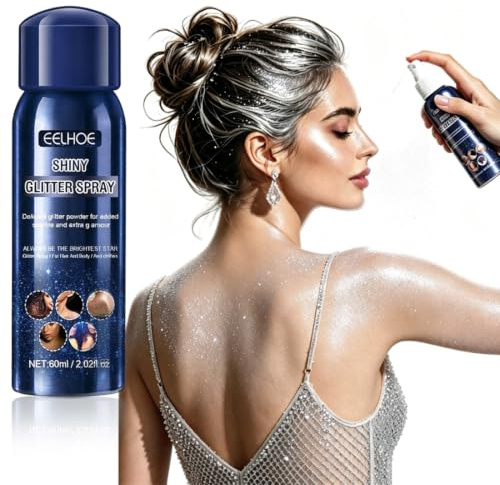 Glitzer Haarspray 60ml, Glitter Spray, Glitzer Spray Haare und Körper, Glitzerspray Kleidung, Body Glitter Spray, glitzer spray haare und körper, Glitzer Gesicht Body für Festival Halloween Make up