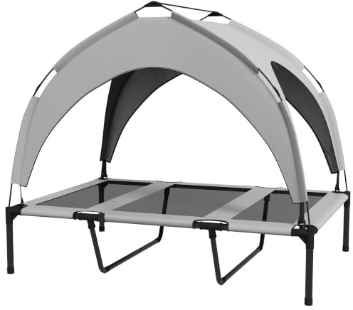 PawHut Erhöhtes Hundebett mit Baldachin, Haustierbett, Outdoor Hundeliege mit Dach, Atmungsaktiv, für Mini- und Kleinhunde Hellgrau Oxford 106 x 76 x 94 cm | Haustierbett, Outdoor Hundeliege mit Dach, Atmungsaktiv, für große Hunde