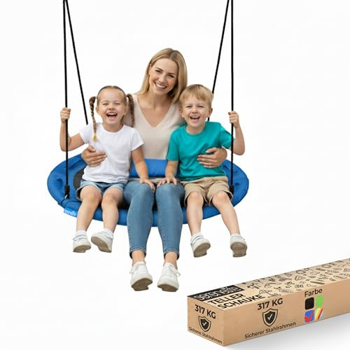 SereneLife Columpio Tipo Plato, Nido, 100 cm, con Kit de Suspension Universal, Asiento Giratorio con Almohada y Bolsa de Transporte, Resistente al Agua e Intemperie