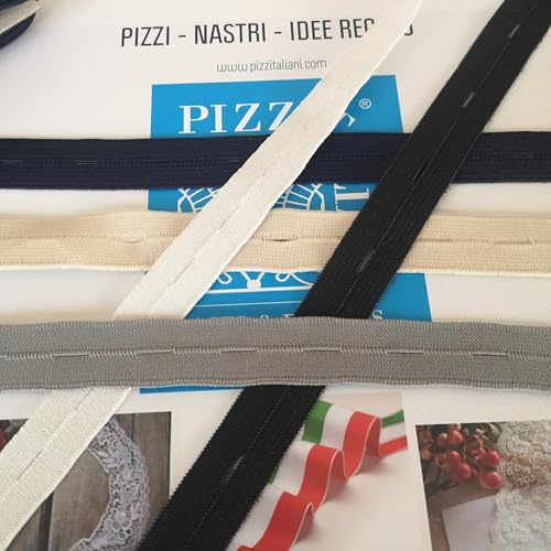 PIZZITALIANI Cinta elástica con ojales para botones azul oscuro - Altura 20 mm, paquete de 5 m, plana y suave, banda elástica para sastre, goma elástica, accesorios de costura