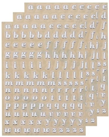 QUARKZMAN 3 Blätter 3mm Buchstabenaufkleber a-z, Selbstklebende Kleinbuchstaben Klebebuchstaben Vinyl Wasserdichte für Schriftzüge, Wunschtexte, Adressnummern, DIY & Scrapbooking,Silber