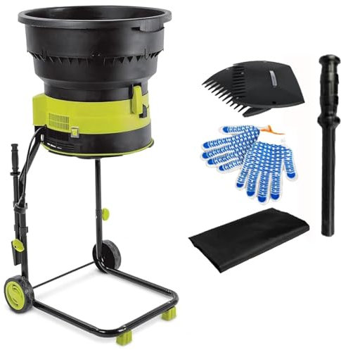 Cashwise Broyeur de Feuilles électrique sans Lame + broyeur de Feuilles de Jardin, 15 A, 8 000 TR/Min, broie jusqu'à 55 gallons de Feuilles par Minute, avec Roues et Sacs de Rangement,50m