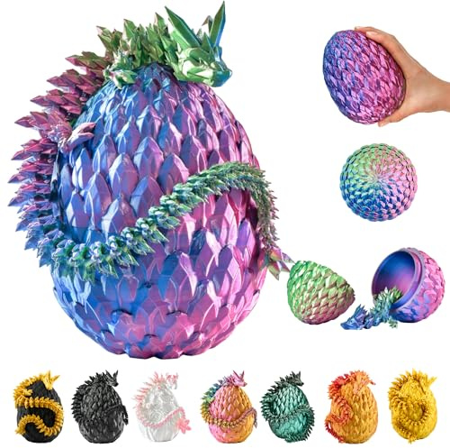 Sculpture Décorative 3D Dragon dans Un Œuf – 30 cm, Objet de Collection bleu-vert-violet avec Œuf de 10 cm, Décoration Fantasy (14+)
