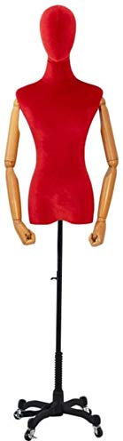 SHANYAYALI Weibliche Schaufensterpuppe, Torso, Körperkopf, Kleid, Form mit verstellbaren schwarzen Rollen, Holzarme für Kleidung, Schmuck, Display (rot)