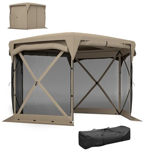 Outsunny Pavillon hexagonal env. 3,5x3m Pop-up Pavillon pliant avec toit amovible UV 30+ Pliable Tente de réception étanche avec 5 parties latérales Pavillon de jardin pour camping jardin festival,