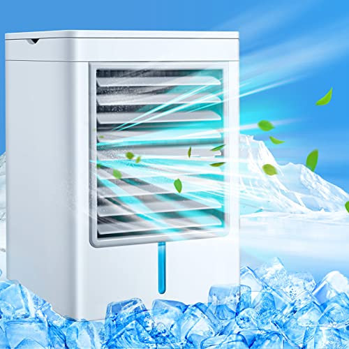 Condizionatore Portatile, Ventilatore Portatile Silenzioso, Raffrescatore d'Aria con Serbatoio per Ghiaccio, Design Compatto, 3 Velocità, Ideale per Casa, Ufficio, Viaggi