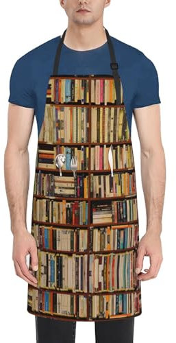 VPPUR Ordentlicher Bücherregal-Druck, 71 x 83 cm, Arbeitsschürze, wasserdicht, für Erwachsene, stilvoll, funktional, Malschürze, Schwarz, Einheitsgröße