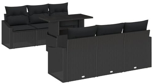 vidaXL 7-teiliges Gartensofa-Set mit schwarzen Kissen aus Poly-Rattan. Modernes Design für draußen, Bequeme Sitze, perfekt für Balkon und Terrasse. Cooler Lounge-Stil, wetterfest und UV-beständig.