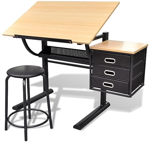 Juroupi Tavolo da Disegno Inclinabile con 3 Cassetti e Sgabello,Mobili,Mobili da Ufficio,Tavoli da Lavoro,Tavoli da disegno-20088