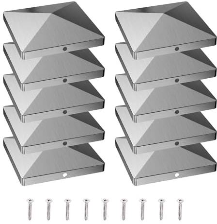 Tapas para postes de 7 x 7 cm, 10 unidades de acero inoxidable 304, tapa para postes de valla y postes de madera, forma de pirámide, incluye tornillos de acero inoxidable (7 x 7 cm)