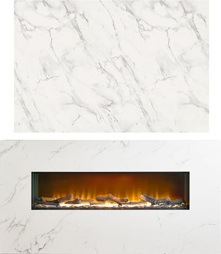 Acantha Bloc Pre-Built Fully Inset Media Wall Suite & TV Board in White Marble Effect